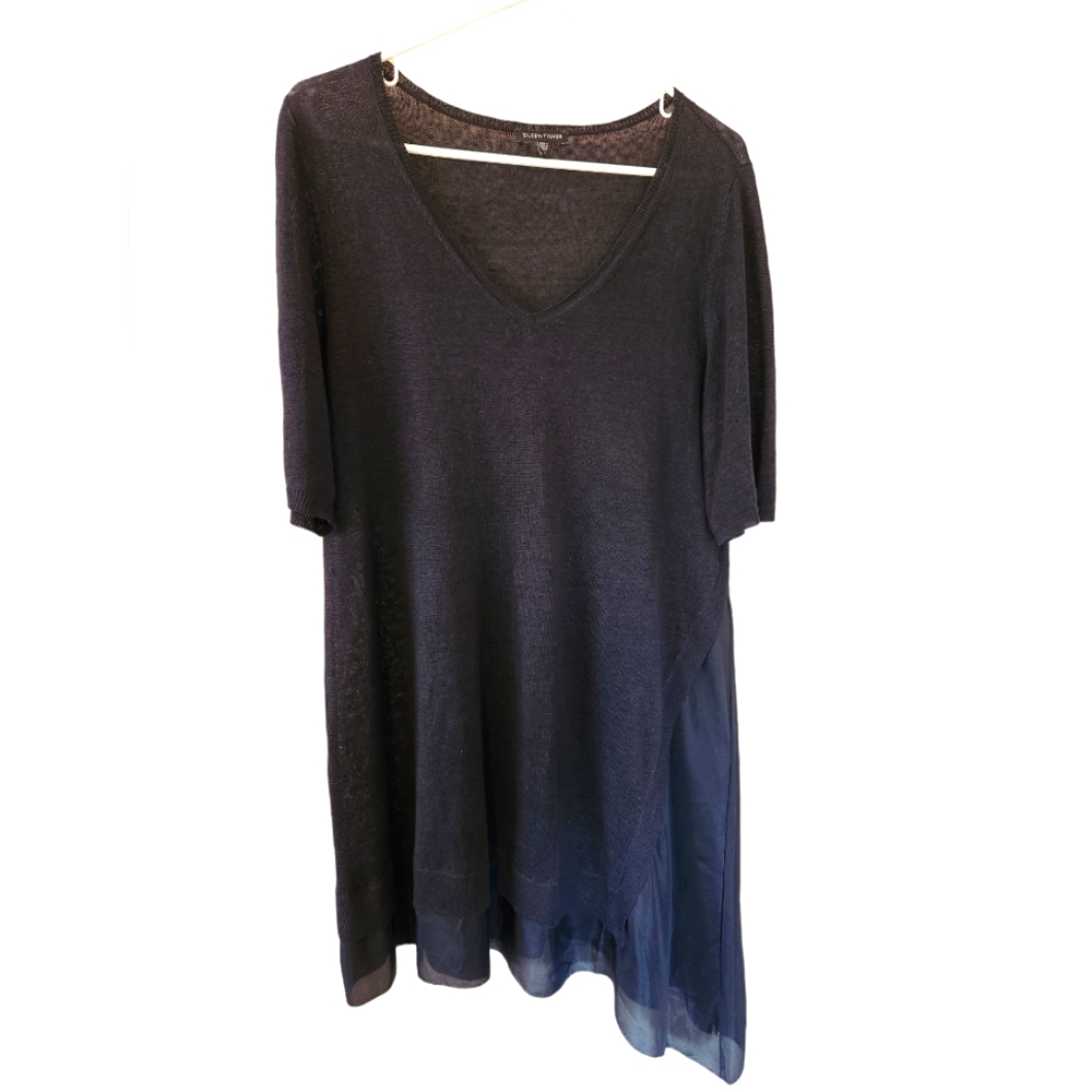 Eileen Fisher Asymmetrical Silk and Linen Tunic Top Large